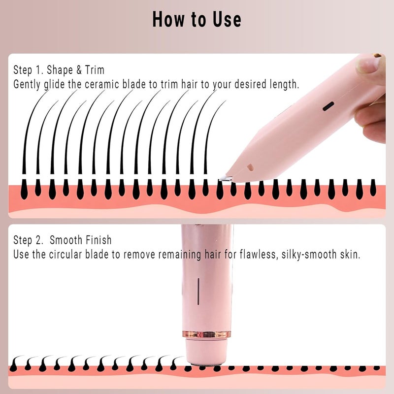 FIONOFY 2-in-1 Bikini Trimmer for Women, Bikini Shaver with Dual Heads, Body and Facial Hair Removal, Rechargeable Cordless Electric Razors for Face Chin Pubic Underarm Legs, IPX7 Waterproof, Pink - Image 4